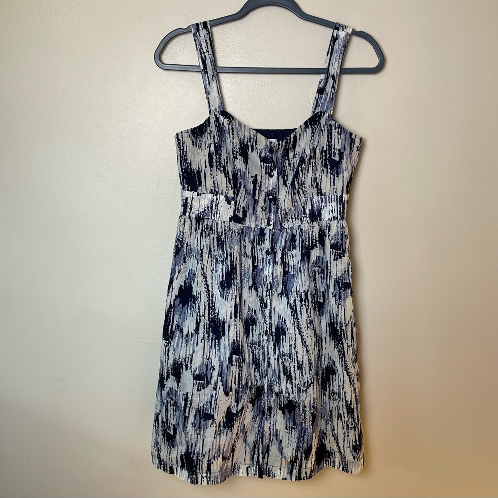 LOFT Blue Patterned Button Down Dress Size 2